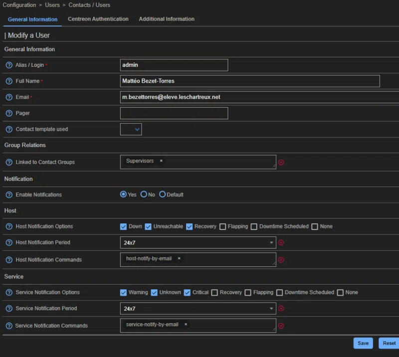 Configuration des notifications par e-mail dans Centreon