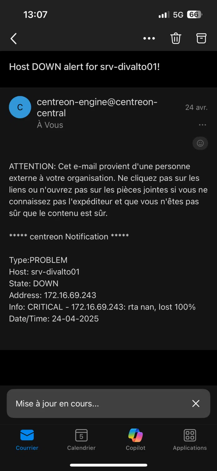 Exemple d'email de notification Centreon