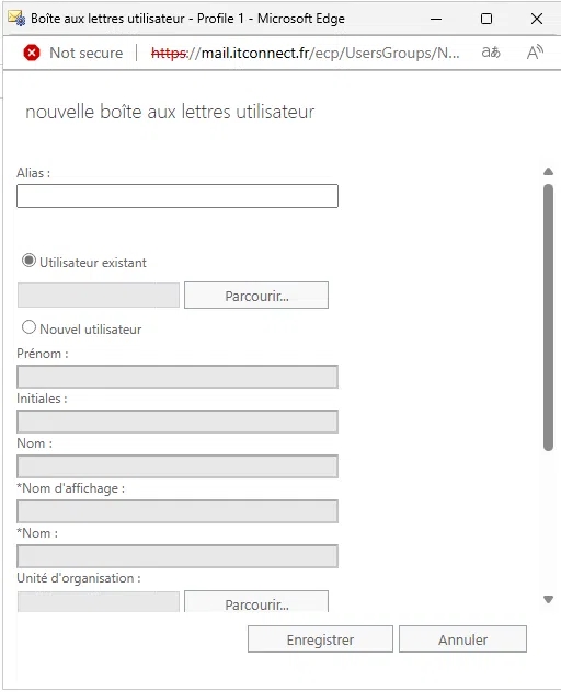 Aperçu de la création d'une boîte aux lettres dans Exchange
