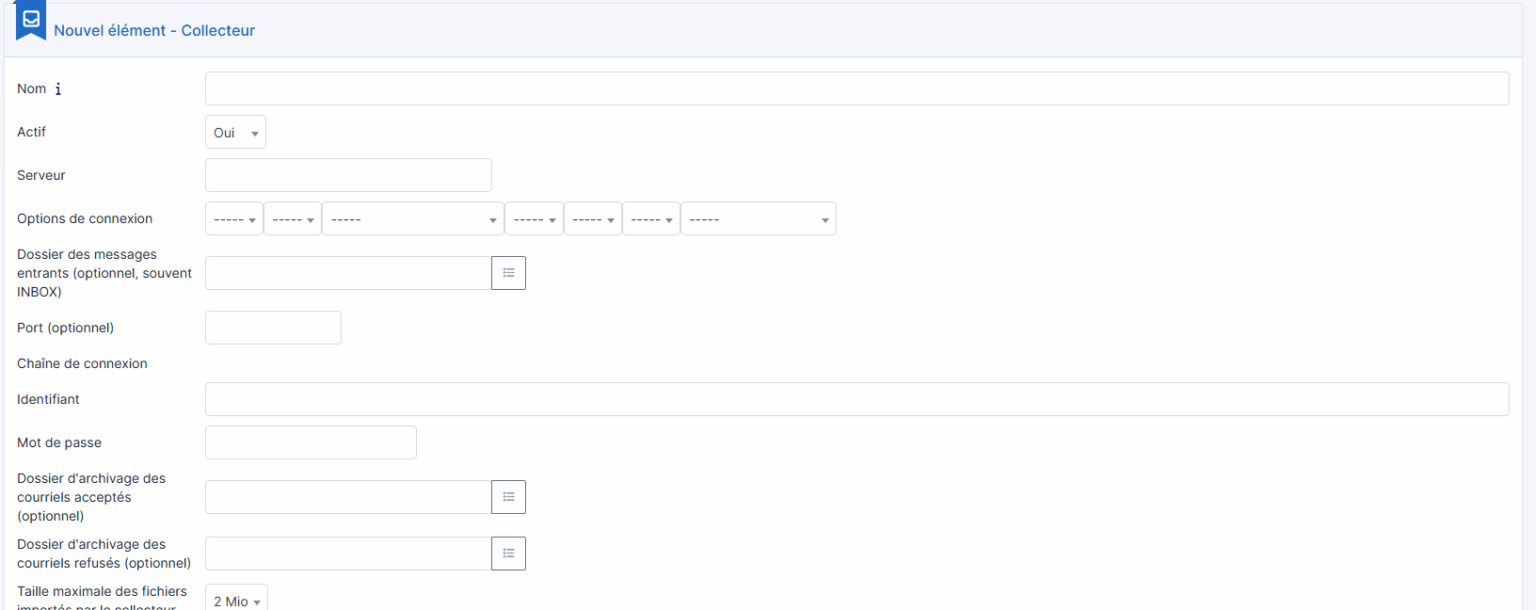 Aperçu de la création d'un collecteur de mails dans GLPI