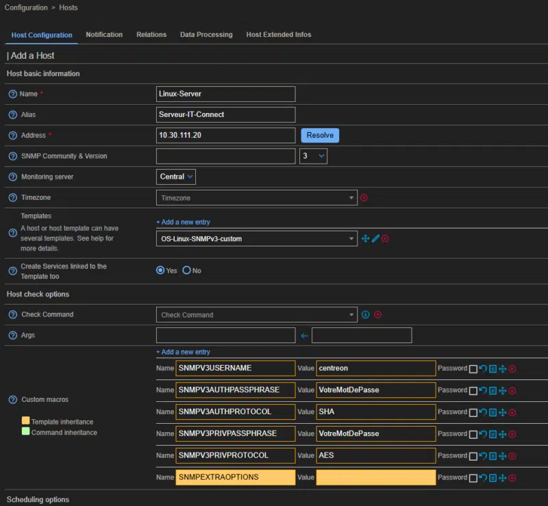 Macros SNMPv3 Centreon