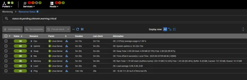 Détails des services supervisés Centreon