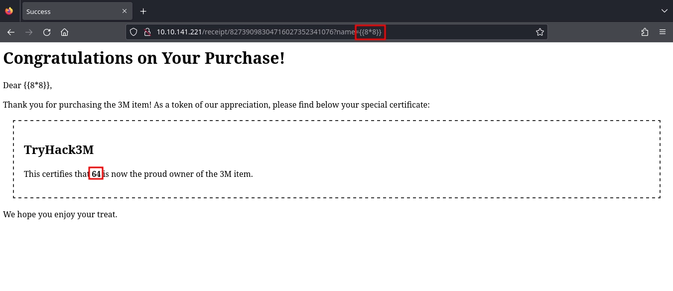 Web Server Port 80 Receipt SSTI