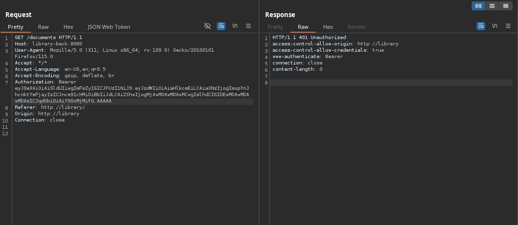 Library Back-End Invalid Token